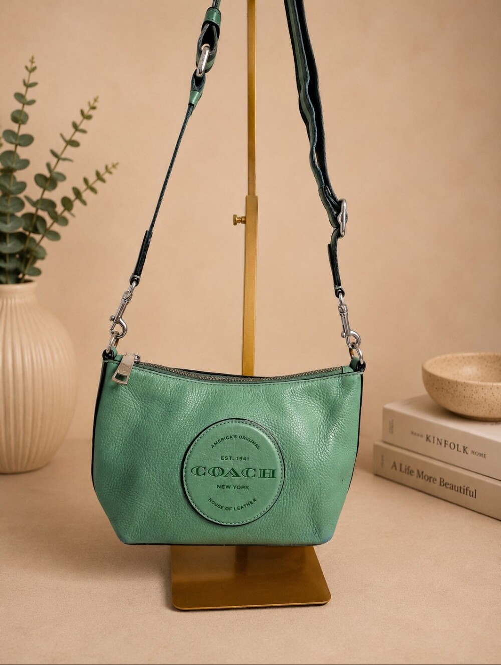 Coach Dempsey Green Pebbled Leather Shoulder Crossbody Bag
